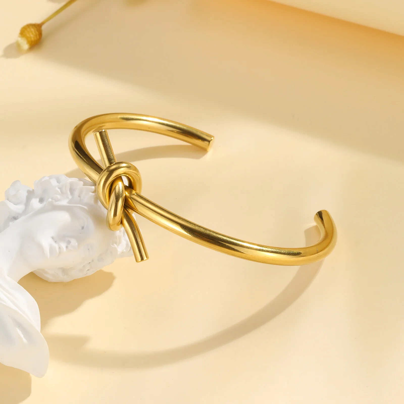 Women Open Cuff Bangle,  Tie The Knot Bangle Bracelet, Gold Plated Forever Love Knot Infinity Stainless Steel Jewelry 4