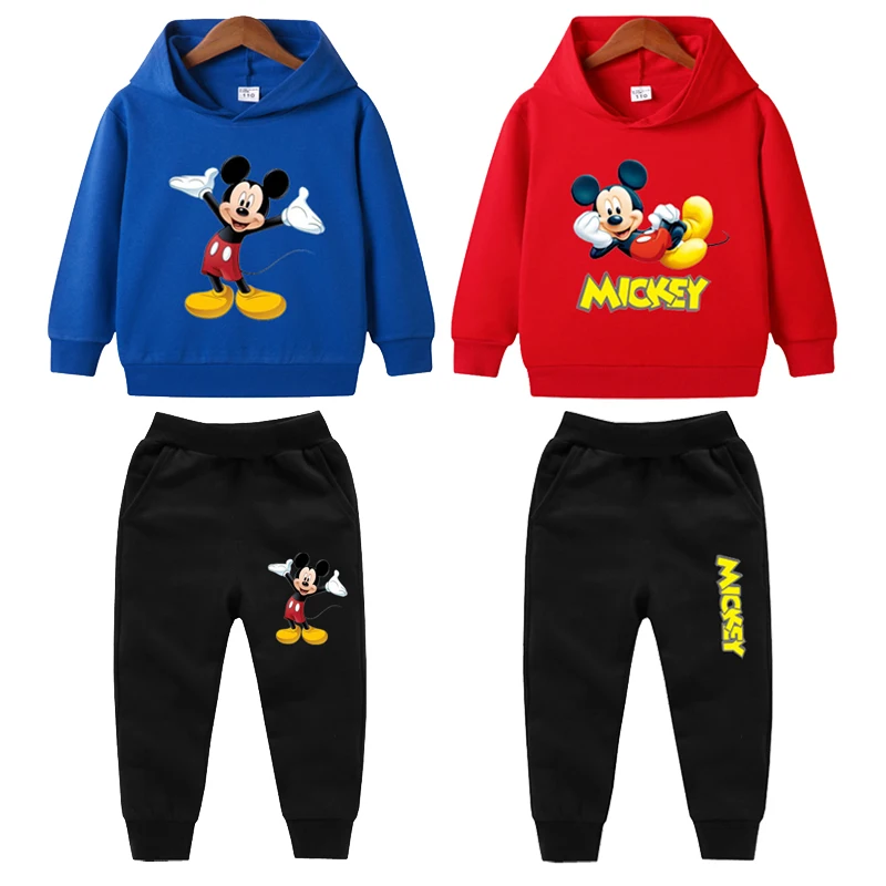 1-8 Years Kids Spring Autumn Cartoon Hoodie Set Baby Boys Mickey Mouse Clothes Set Boys Hooded Sweatshirt+pants 2pcs/set