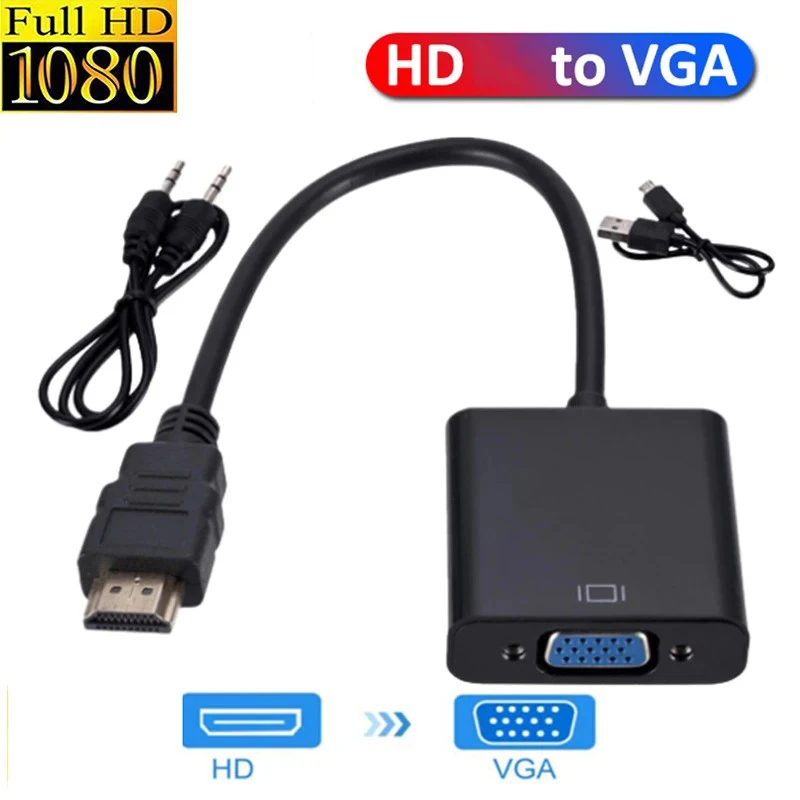 Cavo Convertitore Da Hdmi A Vga Compatibile Con Alimentatore Audio 3.5 Adattatore Hdmi Maschio A Vga Femmina Per Laptop Ps4 Tv Box Xbox Tv