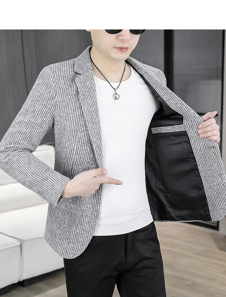 Blazer Männer Modische Casual Business Gentleman Outdoor Trend Einfarbig Bankett Vielseitig und Abnehmen Koreanische Version Blazer – Detail 11