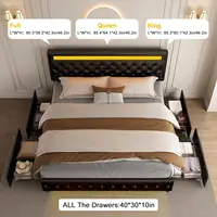 Queen Led Bed Frame with 4 Storage Drawers, with Smart Control RGBW LED Lights Headboard Footboard, Control DIY Color 2