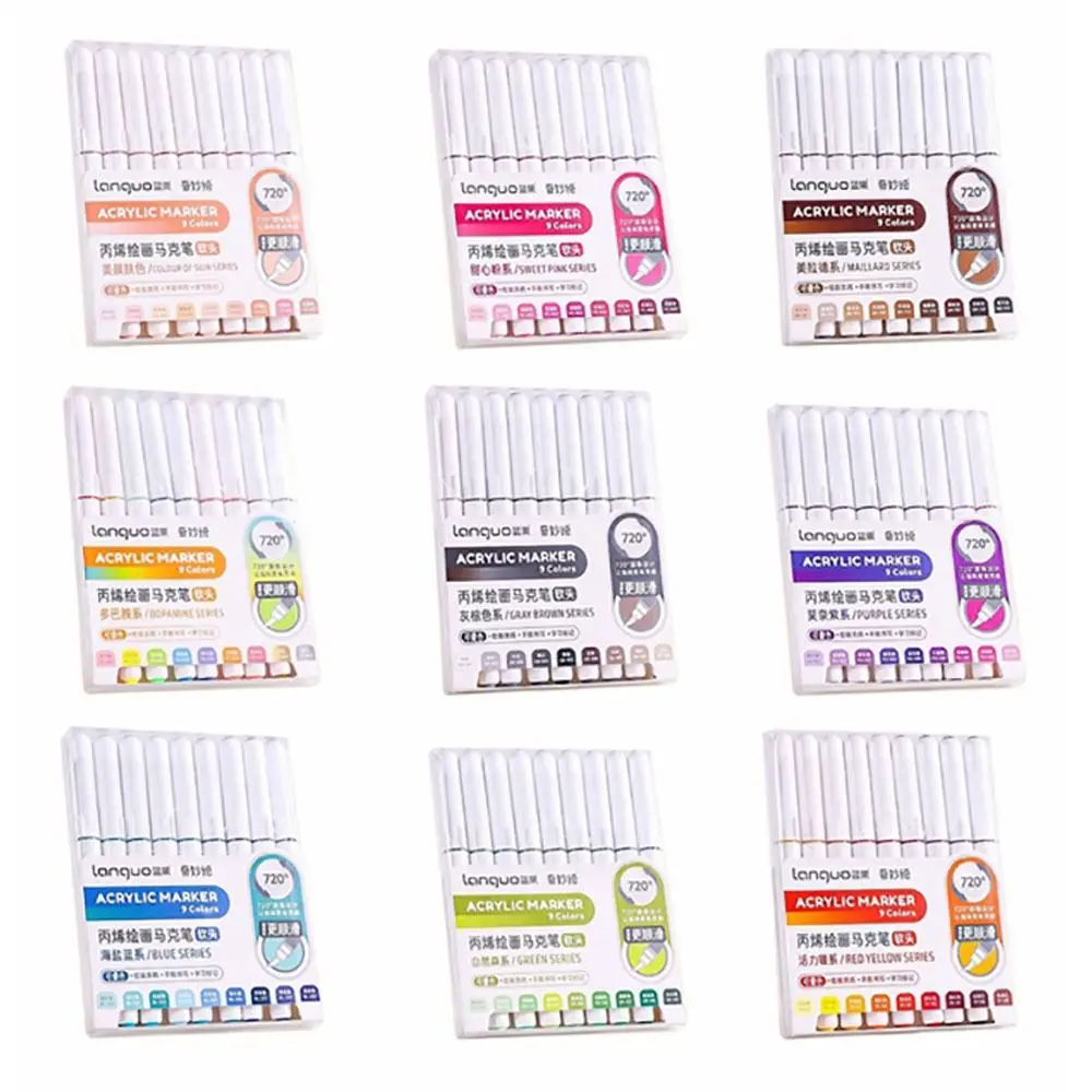 9-Colors Marker Pen Straight Liquid Stackable Acrylic Pen Hand Account Writing Learning Markers Art Felt Pens