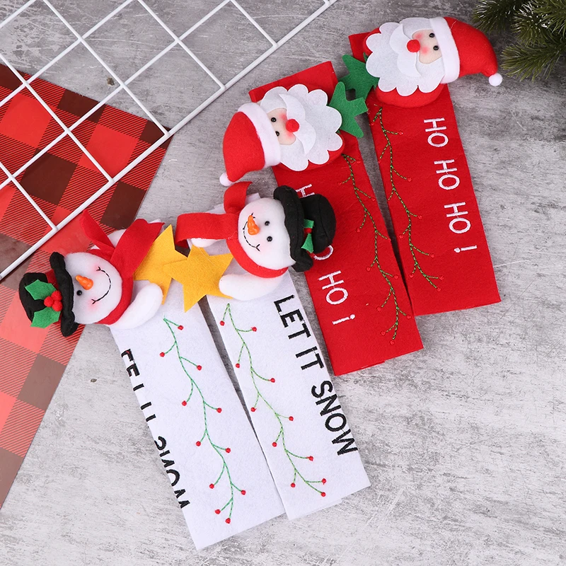 1Set Christmas Refrigerator Handle Cover Cloth Microwave Kitchen Fridge Door Knob Protector Xmas Decorations Home