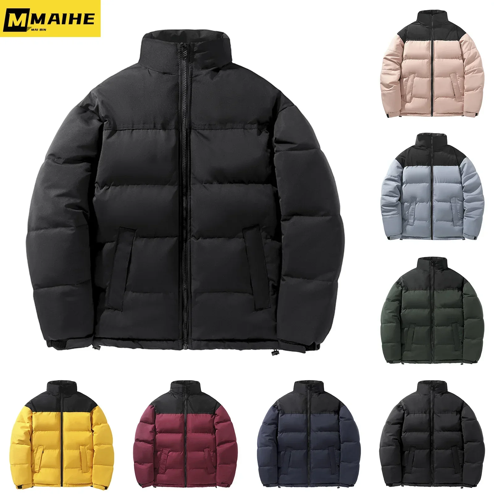 Winter Luxury Padded Jacket Men's Short Detachable Hat Windproof Warm Parkas Couples Outdoor Leisure Splicing Down Jacket Skiing