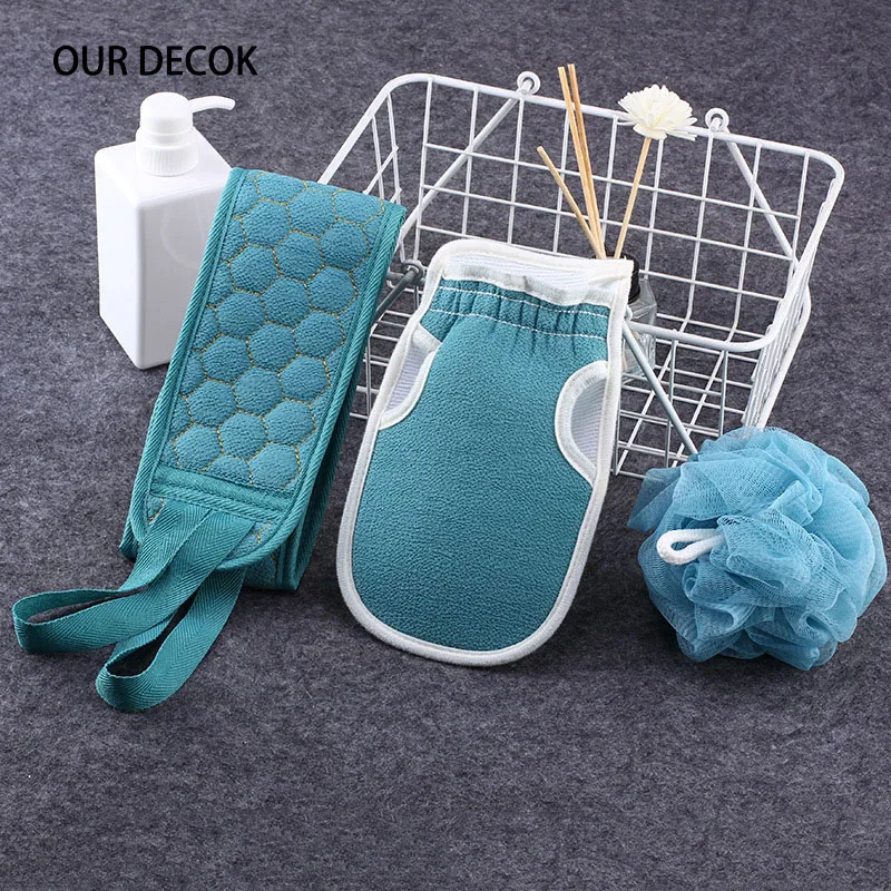 3 teile/satz Körper wäscher Peeling Rücken wäscher Schwamm Ball und Bad Handschuh Set für Dusche Körper Bast Wisp Bad Reinigungs mittel – Detail 2