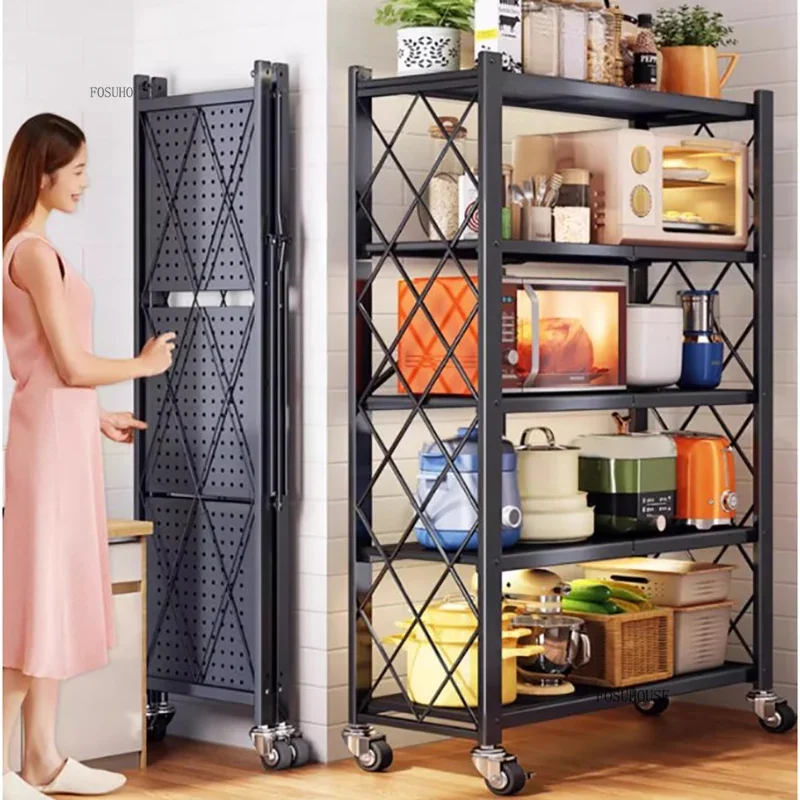 Nordic Iron Kitchen Cabinet Rack Floor-standing Multi-layer Microwave Oven Storage Racks Home Furniture Foldable Storage Shelf 3