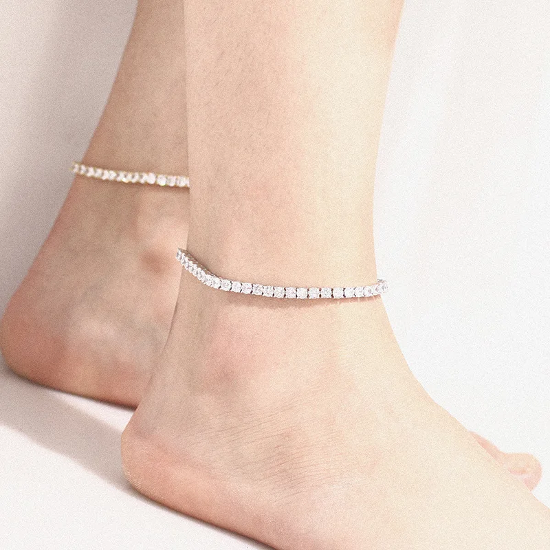 Hip Hop 3-4mm 3A ZirconTennis Chain Anklets for Women Rose Gold Plated Cubic Zirconia Link Feet Chain Birthday Valentine's Gift