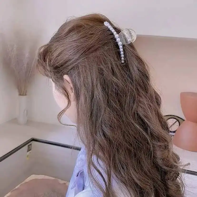 2020 perle Acryl Haar Klaue Elegante Transparente Haar Krabben Clips Für Frauen Einfache Hohl Geometrische Bad Clamp Haar Zubehör – Detail 15