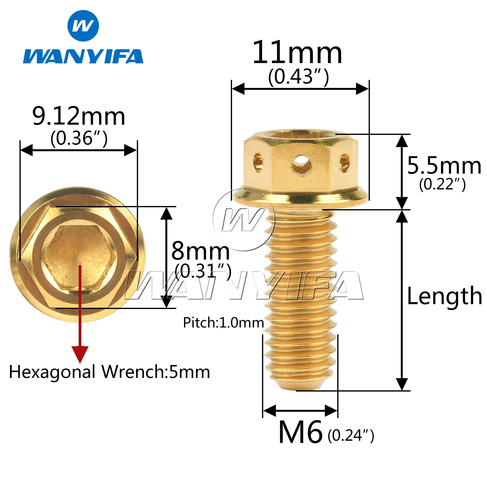 Titanium Bolts Wanyifa M6 M8x10 15 20 25 30 35 40 45 50 55 60 75mm Flange Inner Hexagon Head for Motorcycle Brake Calipers