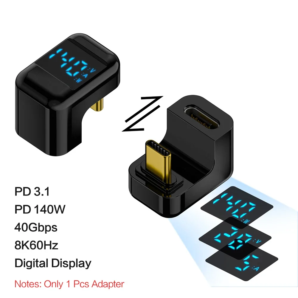 Right Angle U-Shaped USB C Adapter - 40Gbps Data Transfer, 140W Power Delivery, USB4.0, 8K Video Support