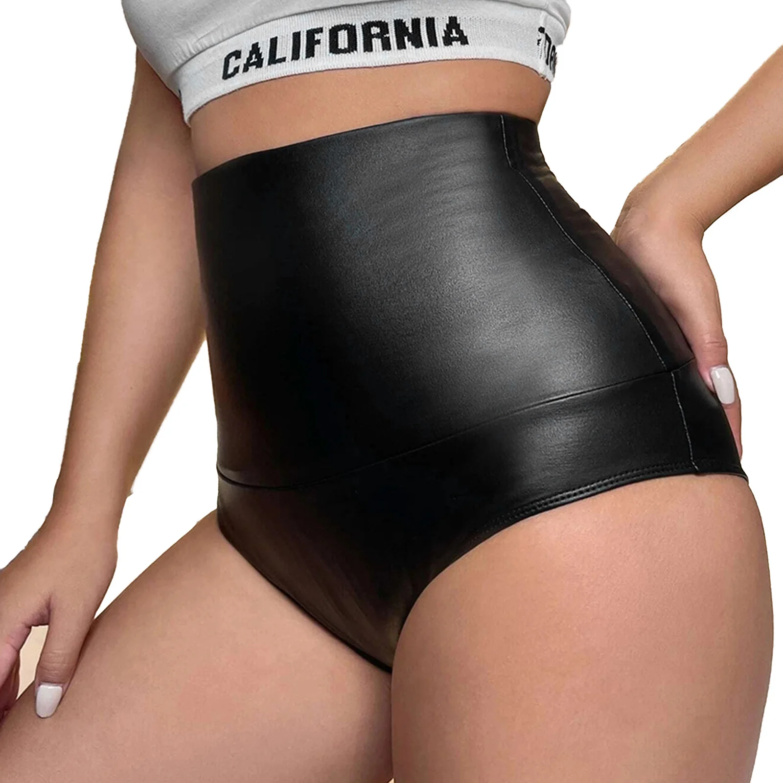 

Womens Casual PU Leather Shorts High Waist Stretch Slim Hips Motorcycle Skinny Coated Shorts Pole Dancing Disco Rave Club Wear