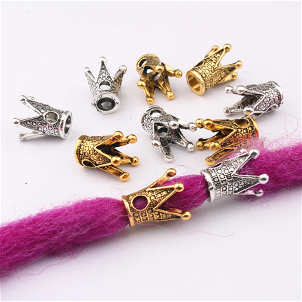 10pcs/lot Vintage Big Hole Beads For Hair Decoration Antique Silver