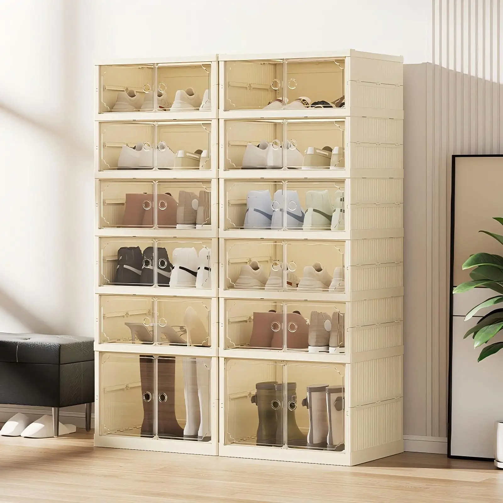 Widening Shoe Cabinet Transparent Heightening Shoes Box Thickened Foldable Sneaker Shoe Organizers Dustproof 12-grid Shoes Bins shoe organizer shoe cabinet