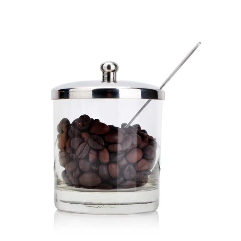 Kitchen Sugar Pots Transparent Stainless Steel Glass Spice Pepper Salt Shakers Storage Bottle With Spoon sugar bowl