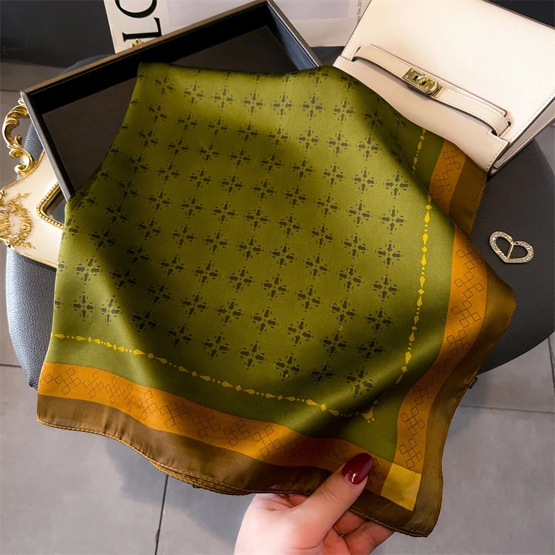 Luxus Druck Schal Quadrat Schal für Frauen Satin Mode Wraps Halstuch Weibliche Haar Bands Band Stirnband Bandana 70X70CM – Detail 10