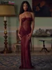 Weird Puss Sexy Bright Silk 3 Piece Set Women Solid Collar+See Through Full Sleeve Shawl+Chest Wrap Patchwork Dress Long Bodycon 4