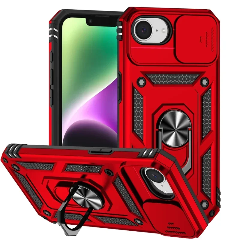 Premium Shockproof Armor Case with Slide Lens Protection and Ring Holder