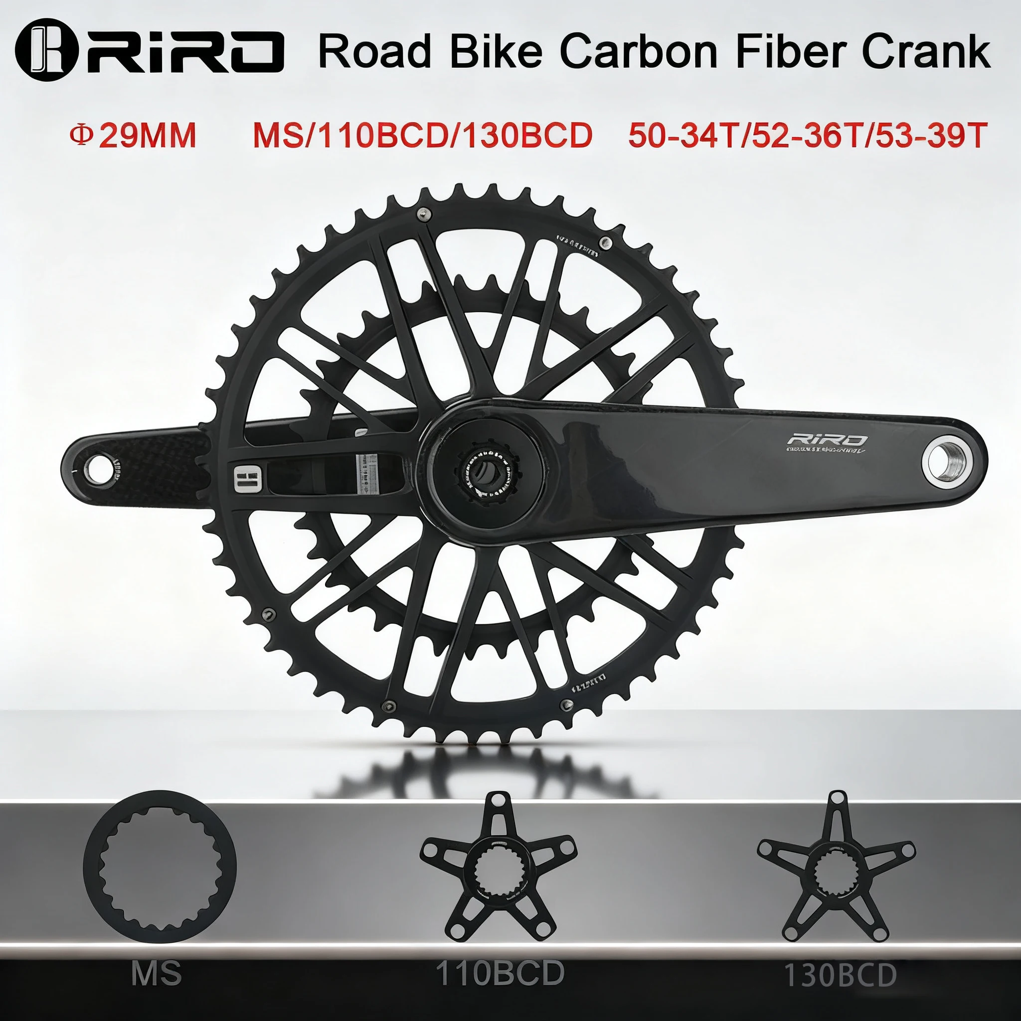 RIRO ACF Carbon Fiber Road Crankset 29MM 50-34 52-36 53-39T 11/12 Speed