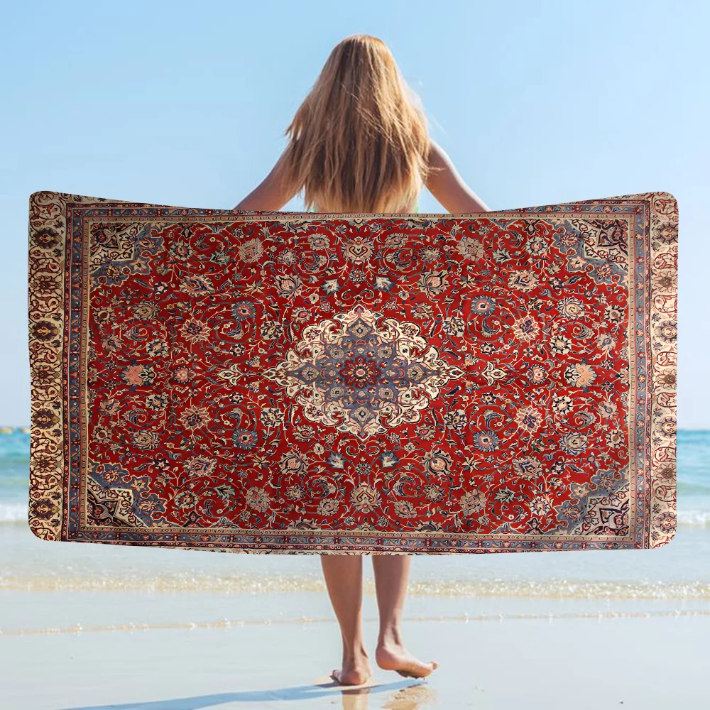 Boho Persian Rug Pattern Microfiber Printed Beach Towel Mountain Climbing Yoga Beach Swimming Running Absorbent Soft Towel 5