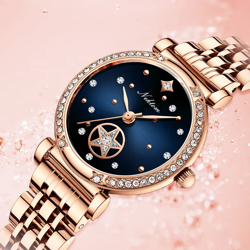 Ladies Luxury Quartz Watch Fashion Star Rhinestone Dial Design Gold Silver Tungsten Steel Strap Woman Elegant Versatile Gift New