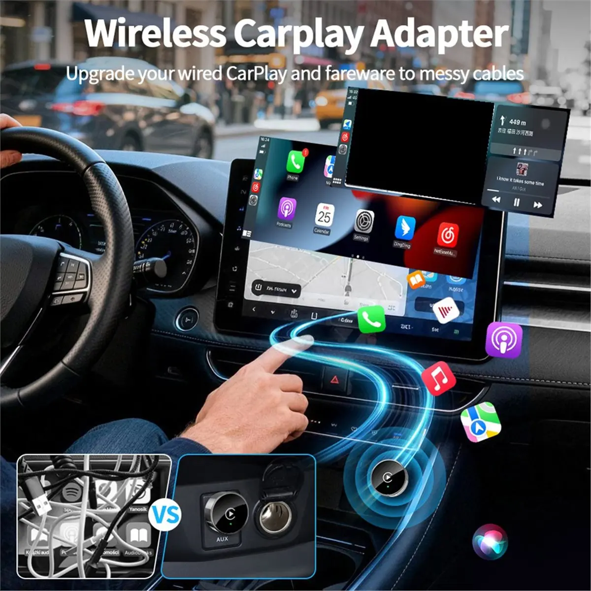 A10R 무선 카플레이 어댑터 안드로이드 오토 2in1 스마트 미니 박스 WIFI BT 자동 연결 플러그 앤 플레이 (대부분의 차종 호환)