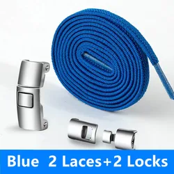Effortless Metal Press Lock No-Tie Elastic Shoelaces for All Ages (A blue)
