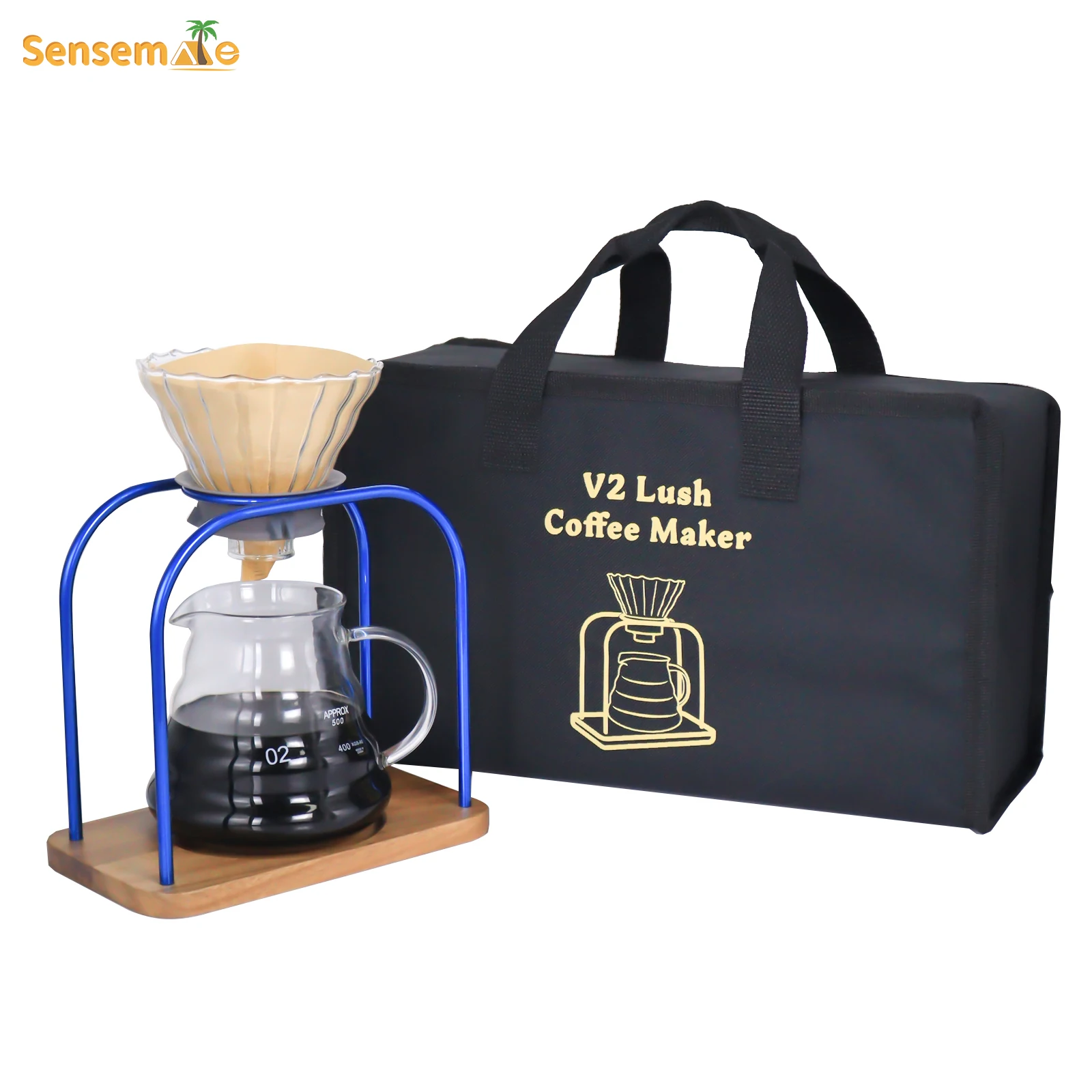 

2023 NEW Pour Over Coffee Maker Set ,Wooden,Travel Bag,Portable,Gift,Independent Design,Blue