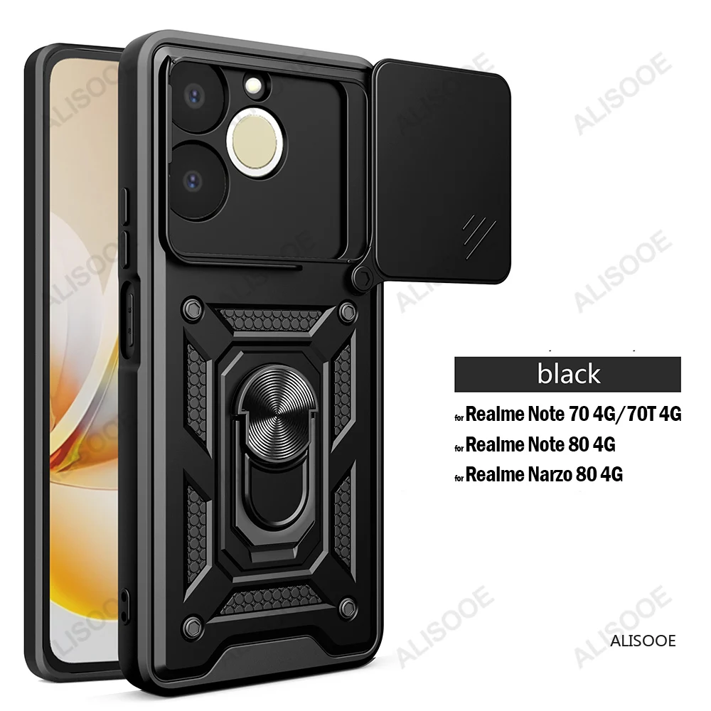 Slide Camera Cover with Ring Kickstand Holder - Full Protective Shockproof Phone Case