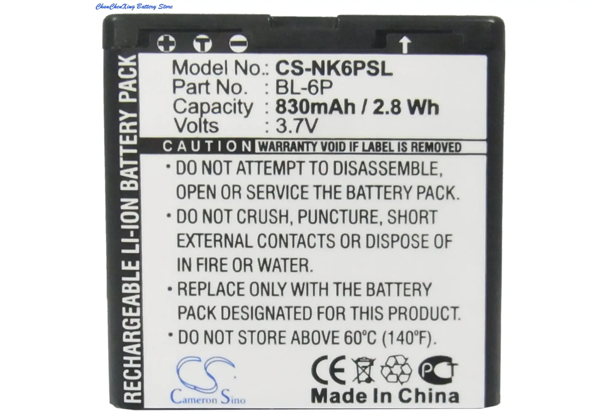 Cameron Sino 830Mah Batteria Bl-6P, Bp-6P Per Nokia 6500, 6500C, 7900, 7900P, Per Mobiado 105 Damasco, Per Seecode S40