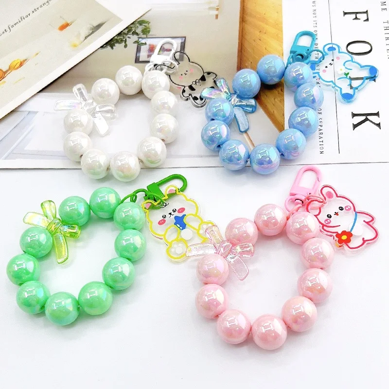 

Hanging Chain Student Gift Girl Heart Gift New Mermaid Ji Beaded Bear Keychain Pendant Earphone Set Ornament