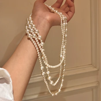Imitation Pearl Multi-layered Women's Necklace Exaggerated Fashion High Street Club Party Banquet Necklace for Women Jewelry