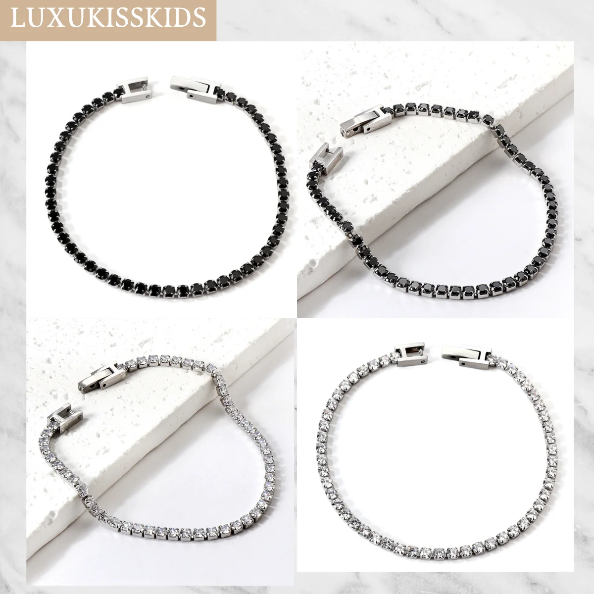 3MM Zirconia Tennis Braclets Gothic Men/Woman's Bracelet 4 Claw AAA White Black Shiny Stone Steel Jewelry