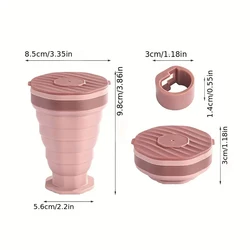 Compact Foldable Silicone Travel Cup with Lid - Space - Saving Reusable Mug (Pink)
