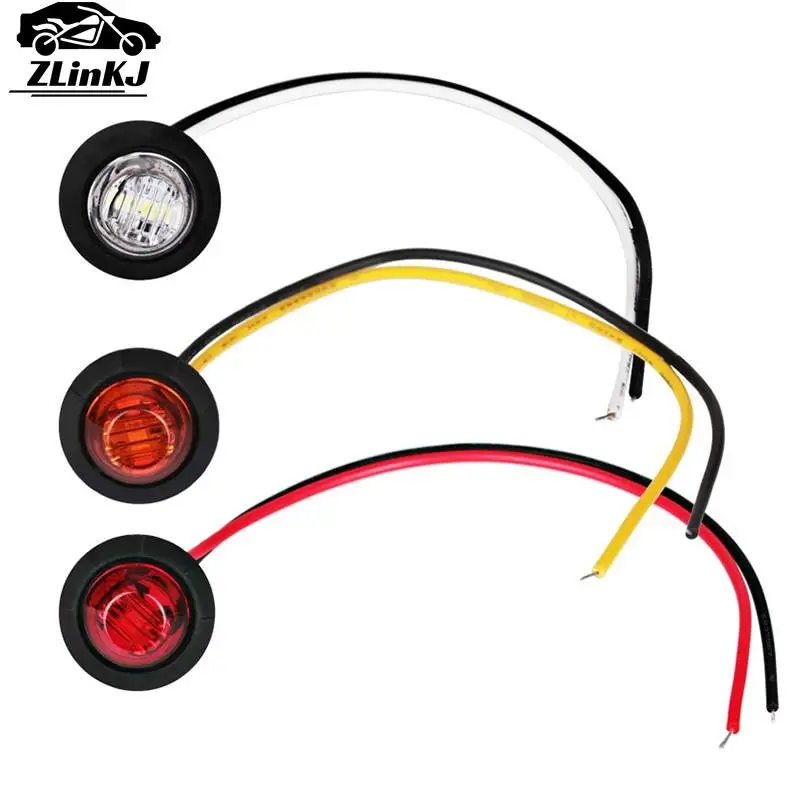 

1Pc 12V 24V 3LED 3/4" Round Trailer Side Marker Lights Yellow White Red For Trucks Clearance Lights Truck Turn Signal Lamp