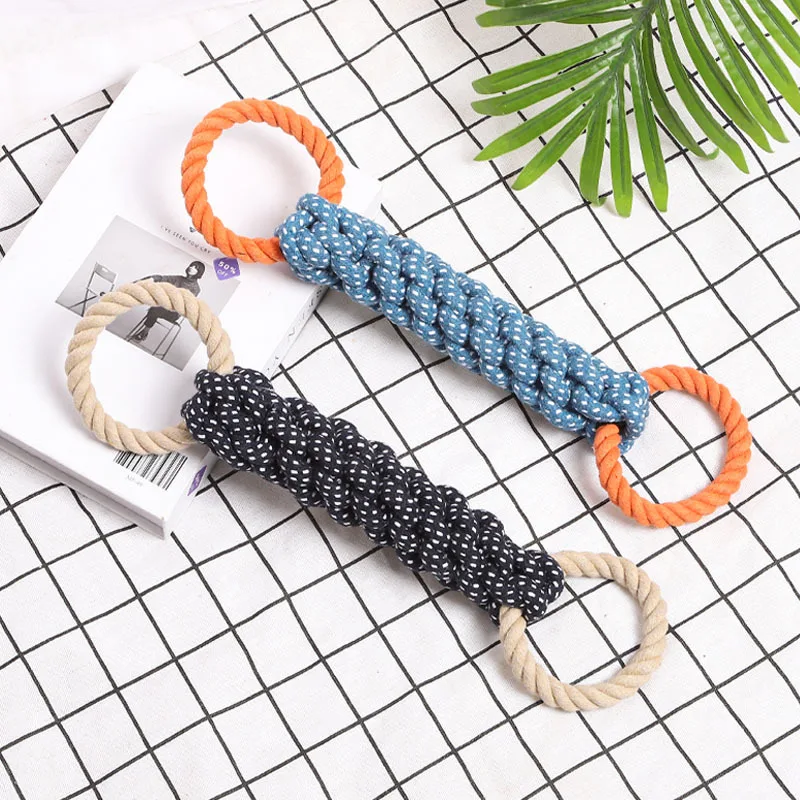 Pet dog toy Double-ring chewable cotton knot toy Tooth cleaning Durable braided bone rope Pet teething toy Pet supplies 6