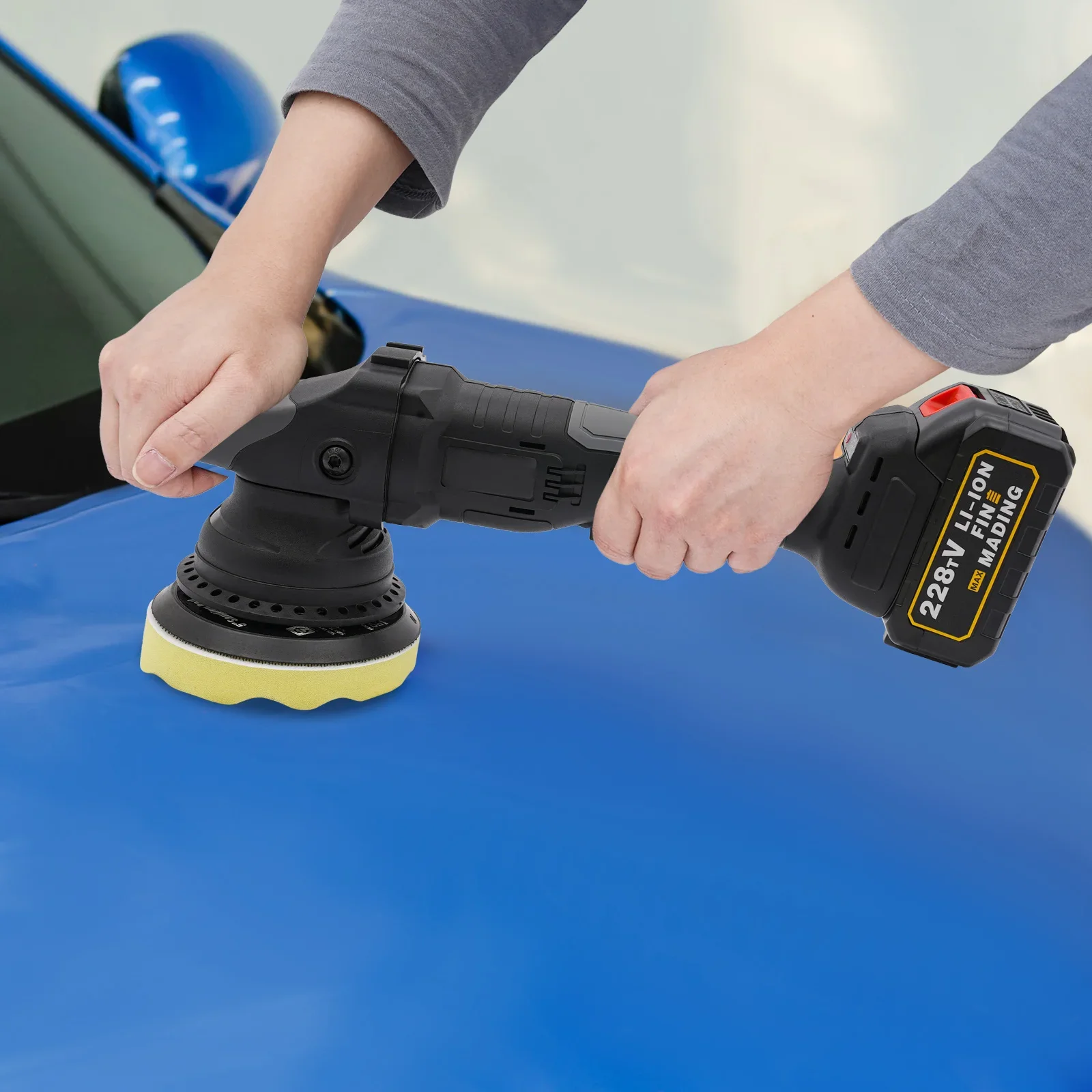 21 V 3 Ah Lithium-Batterie-Exzenter-Poliermaschine, 3 Gänge, 6000 U/min, Auto-Puffer-Polierer für Wachs-Detaillierung – Detail 18