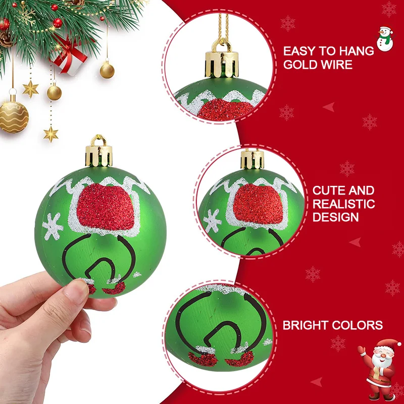 12PCS Christmas Ball Ornaments 6cm Round Plastic Hanging Glitter Elf Balls for Christmas Tree Home Decoration 2026 New Year Gift