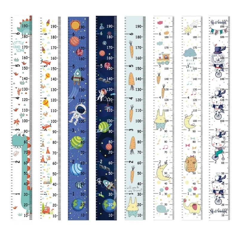 M6CF Kids Height Growth Ruler Cartoon Print Baby Children Room Decorations Wall Meter Decor with Wood Frame Designing