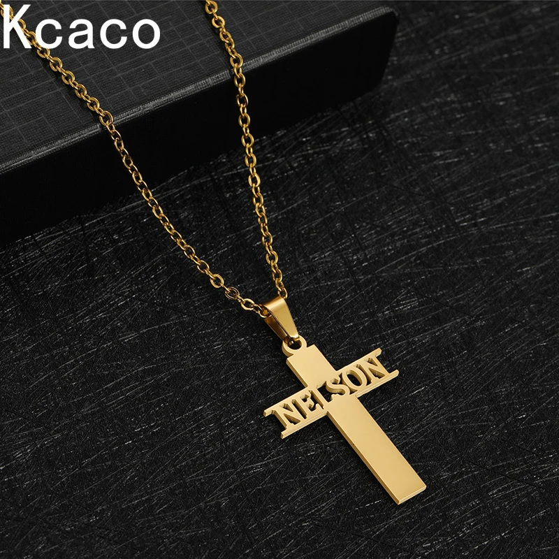 Stainless Steel Custom Name Necklaces for Women Men Personalized Customized Hip Hop Nameplate Pendant Cross Necklace Jewelry