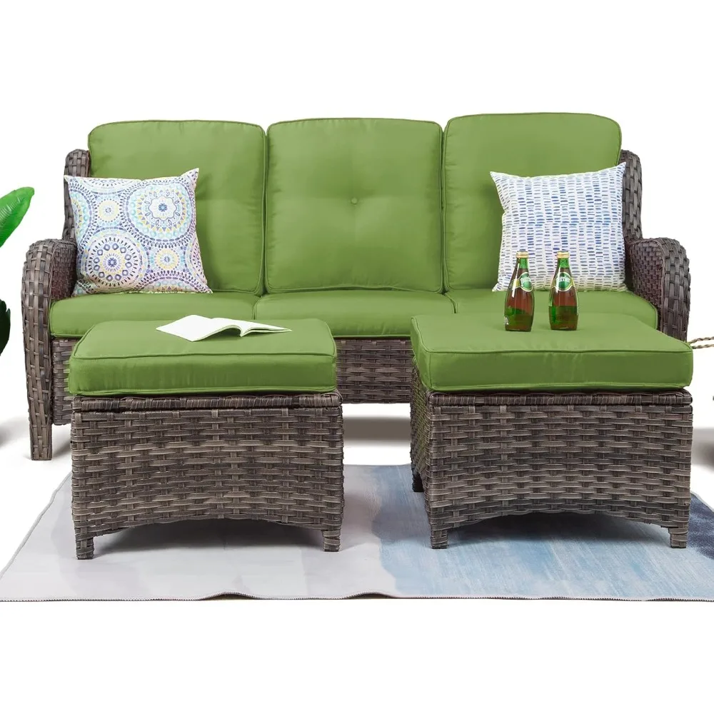 Patio Furniture Set 3-Piece Wicker Outdoor Furniture Conversational Sets with 3-Seat Sofa,2 Rattan Wicker Sectional Sofa Set 2