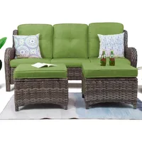 Patio Furniture Set 3-Piece Wicker Outdoor Furniture Conversational Sets with 3-Seat Sofa,2 Rattan Wicker Sectional Sofa Set 2
