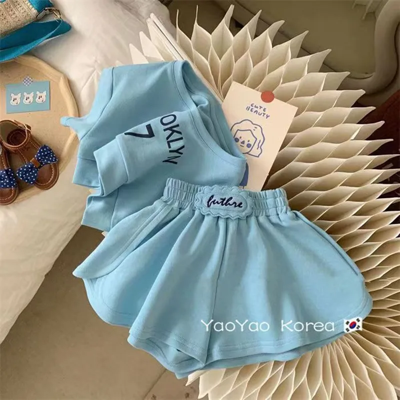 Kids Girls' Summer Suit Fashionable Summer Latest Children's Short Sleeve T-shirt Shorts Two Piece  Baby Clothing Kids Outfits images - 6