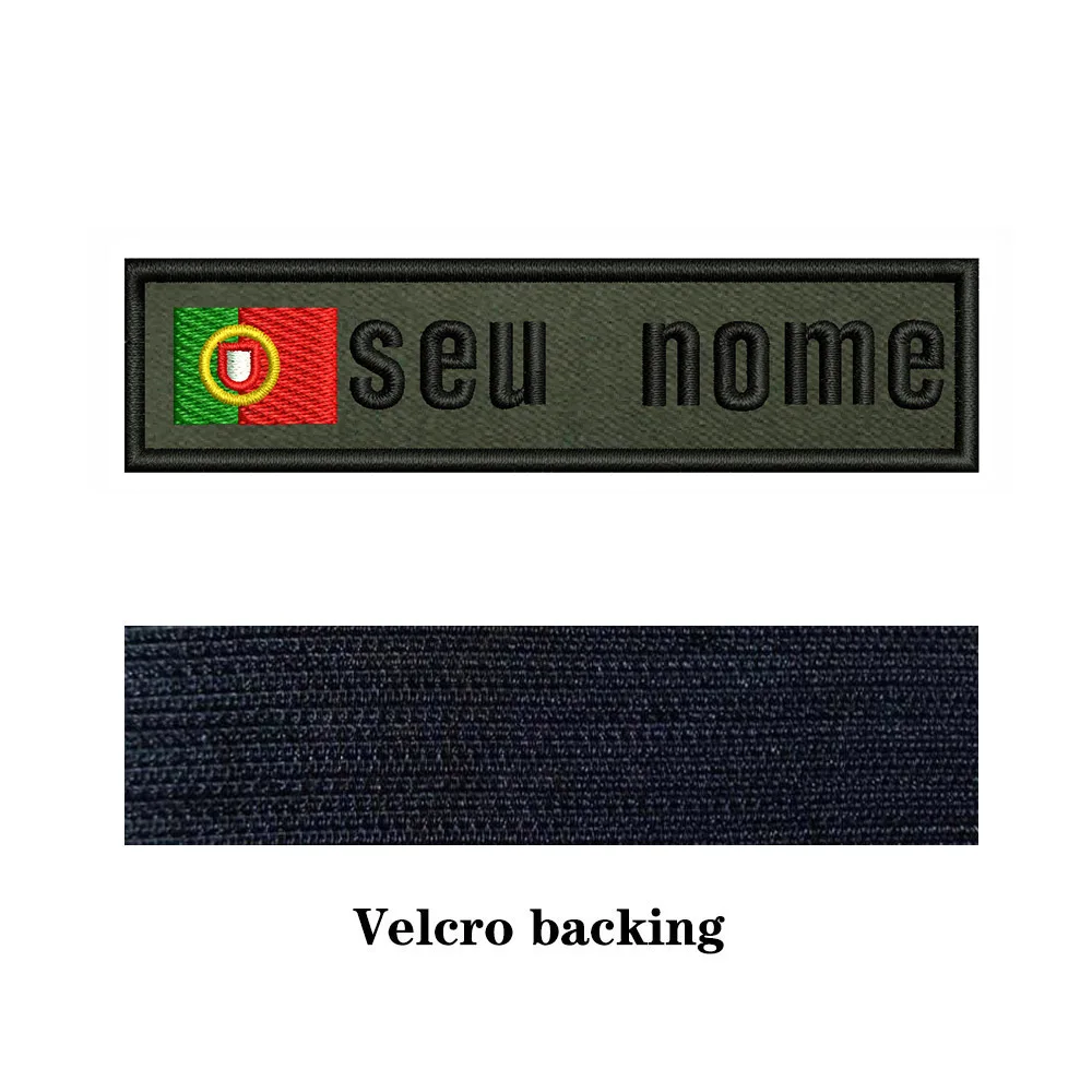 Army Green Background National Flags 10X2.5cm Embroidery Custom Name Text Patch Stripes Badge Iron On Or Velcros Patches 