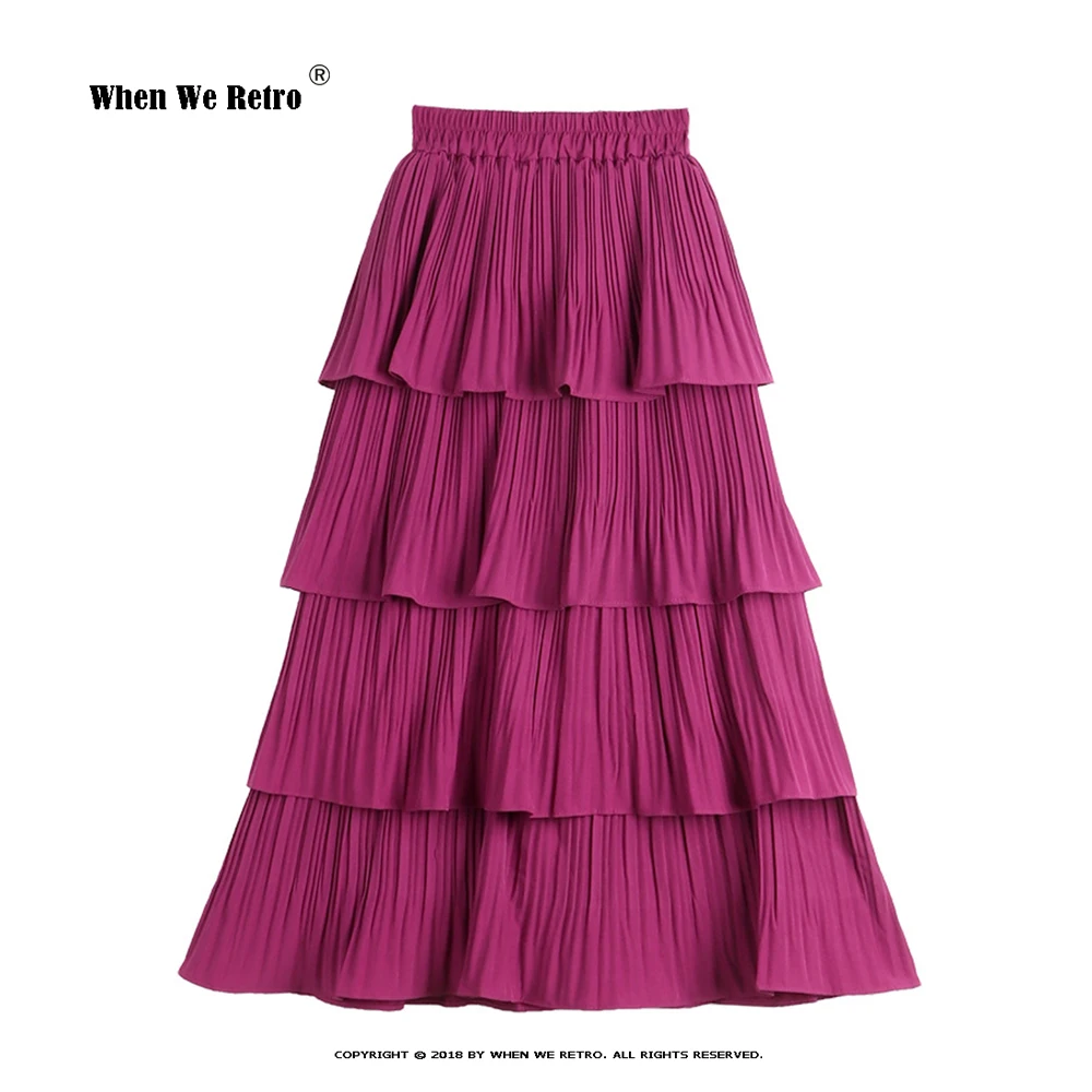 

Korean Fashion 2022 Summer Women Midi Ruffles Skirt VD2983 High Waist Black White Green Chiffon Skirt