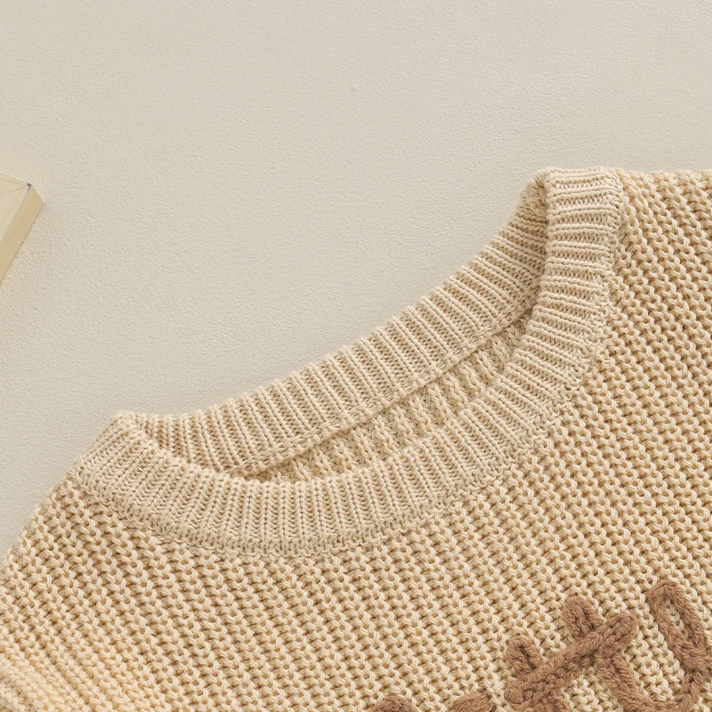 Winter Newborn Baby Boys Sweater Knitwear Letter Embroidery Crew Neck Long Sleeve Pullovers Tops Toddler Casual Crochet Clothes