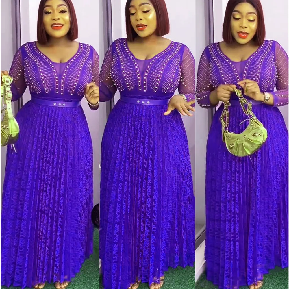 

Plus Size African Party Dresses for Women 2023 New Fashion Dashiki Ankara Lace Wedding Gowns Elegant Turkey Muslim Maxi Dress