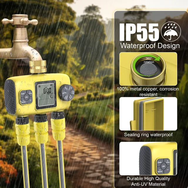 3-Outlet Automatic Water Timer Garden Irrigation Watering System Independent Control Sprinkler Programmer Tools 6