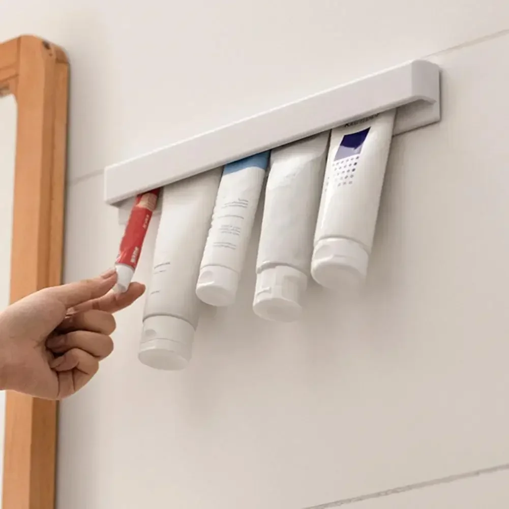 Wall-Mounted Expandable Toothpaste Organizer-Adjustable Long-Tube Holder with Built-in Squeezer for Bathroom Space-Saving