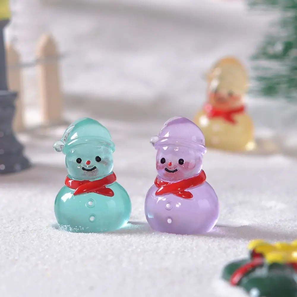 Cartoon Christmas Snowman Figurine Glow in Dark Cute Mini Snowman Ornament Resin Crafts DIY Luminous Snowman Statue