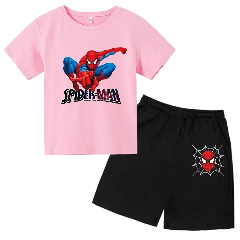 thumbnail image 1 of Conjunto de camiseta y pantalones cortos de algodón para niños de Marvel Spider-Man de verano, conjunto de ropa de ocio para niños de 3 a 12 años con estampado de dibujos animados para niñas, 1 of 5